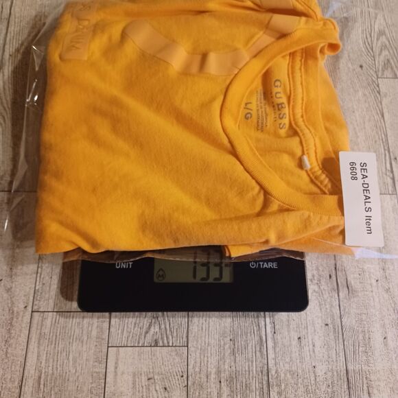 Guess Shirt Mens Large Yellow Short Sleeve Spellout Striped Tee - Picture 7 of 7